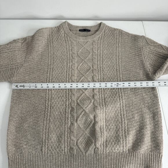 Oak + Fort Cable Knit Crewneck Sweater Mens Large Tan Pullover Neutral Oversized - Picture 7 of 12